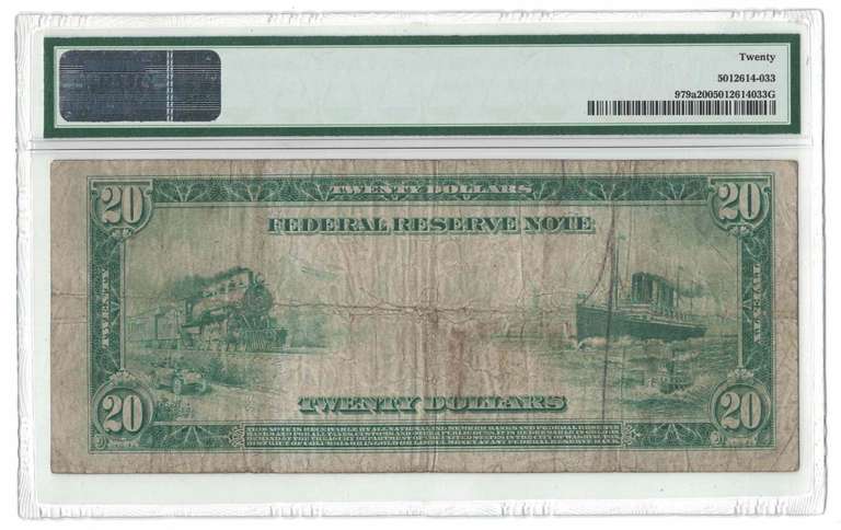 1914 $20 Federal Reserve Note Cleveland FR-979a Graded PMG 20 Very Fine