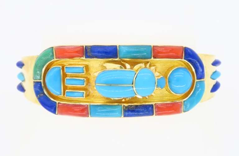 Lapis, Coral, and Turquoise Bangle Bracelet made in 14k