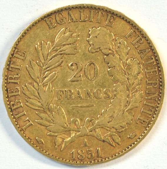 Real sharp 1851-A French Republic 20 Francs Gold Piece