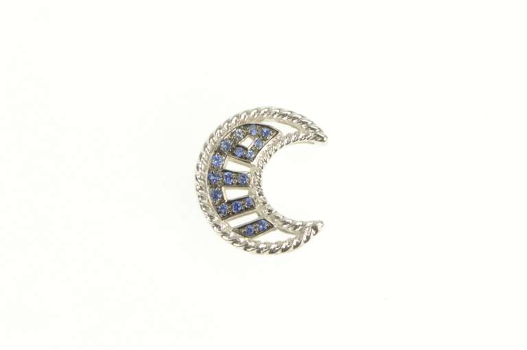 18K White Gold Sapphire Inset Crescent Moon Statement Pendant