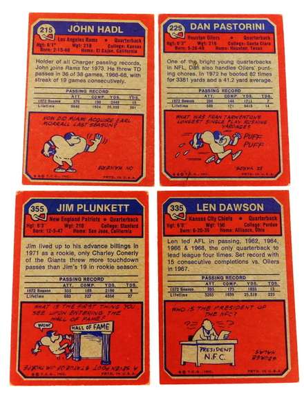 4 Topps 1973 QB Greats Football Cards