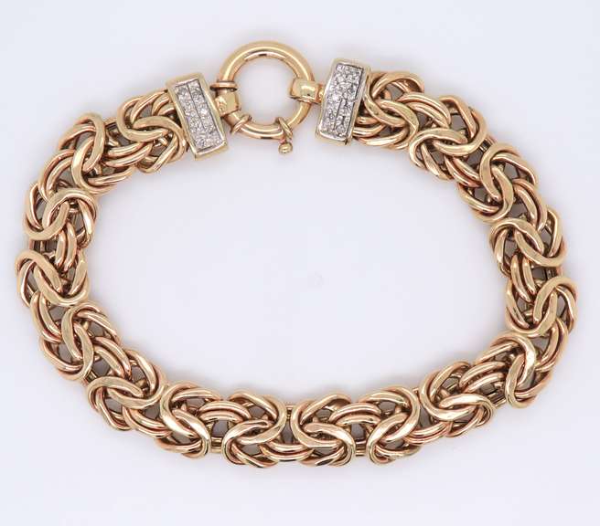 Powerful Yellow Gold Pave Diamond Byzantine Chain Bracelet