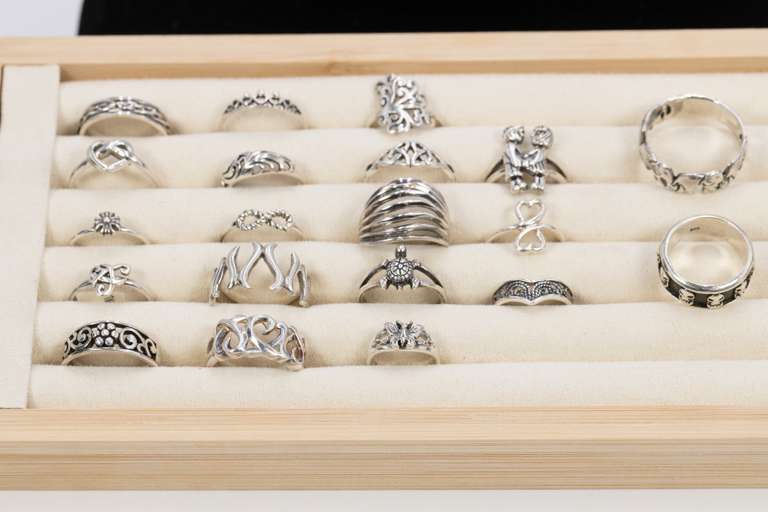 .925 Sterling Silver Ring Assortment Various Sizes & Styles (20 Ring Lot)