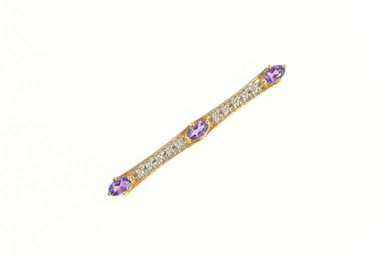 14K Yellow Gold Tiered Amethyst Diamond Bar Statement Pendant