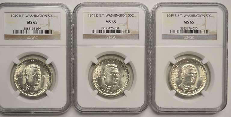 1949 P-D-S Set Of Booker T. Washington 50C NGC MS65