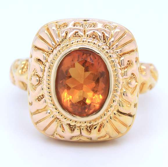 Elegant Yellow Gold Square Filigree Citrine Cocktail Ring