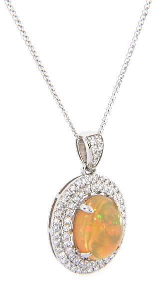 2.94 CTW Opal & Diamond Pendant Necklace in 14K