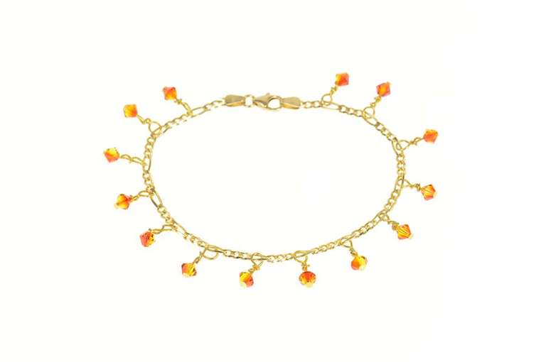 14K Yellow Gold Ornate Glass Beaded Fringe Dangle Charm Bracelet