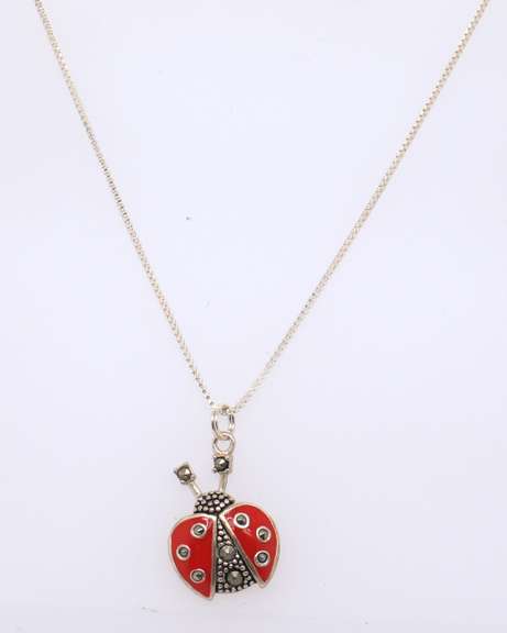 Vintage Sterling Silver Lady Bug Pendant on Chain