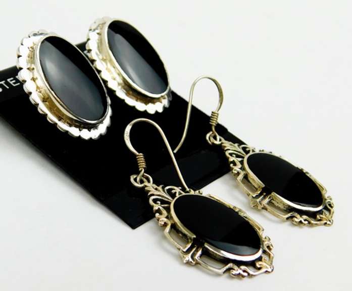2 Pairs of Sterling Black Onyx Earrings