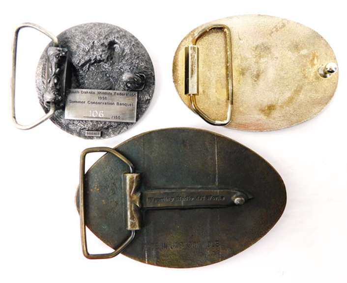 3 Vintage State Belt Buckles