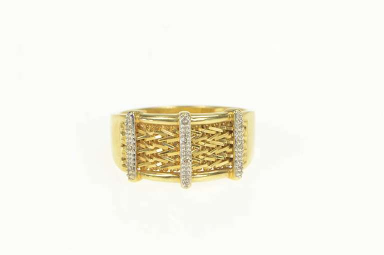 14K Yellow Gold Diamond Bar Geometric Braid Chain Statement Ring