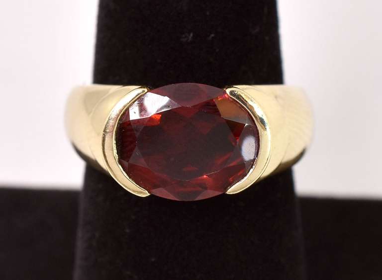 Tastful Large Garnet Ring in Yellow Gold