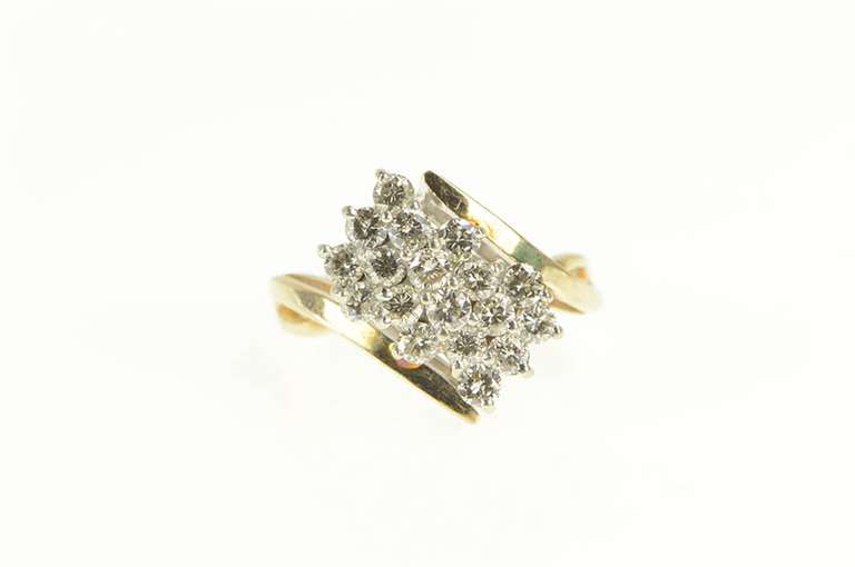 14K Yellow Gold 1.00 Ctw Diamond Cluster Bypass Statement Ring