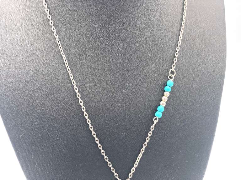 Feather and Turquoise Beaded Drop Necklace