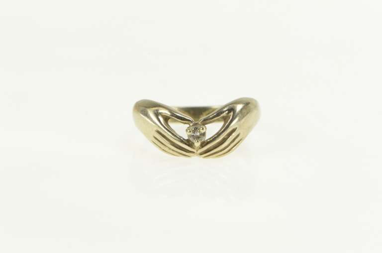 14K White Gold Diamond Hands Heart Claddagh Promise Ring