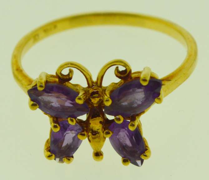 10KT Yellow Gold Butterfly Amethyst Ring