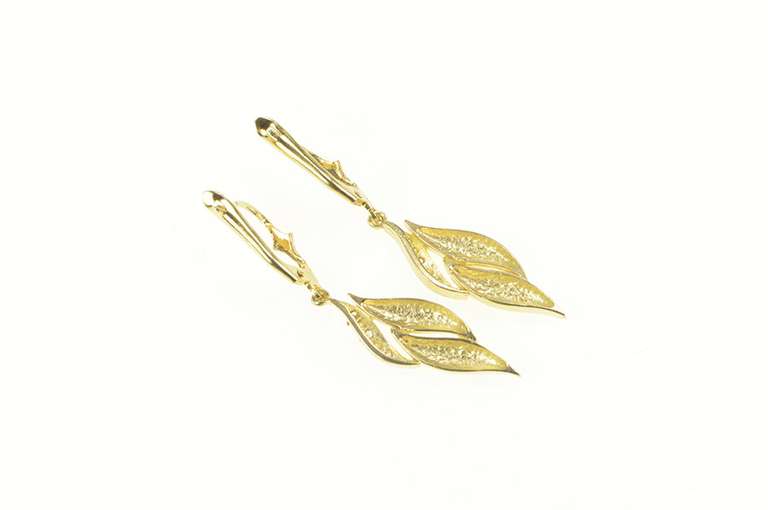 14K Yellow Gold Diamond Curvy Wavy Design Dangle Statement Earrings
