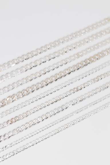 Sterling Silver - Italy Stamped - Super Flat Diamond-Cut Curb Lot - 9 Chains - 5.1mm to 11.3mm Wide - Mixed Necklace Lengths