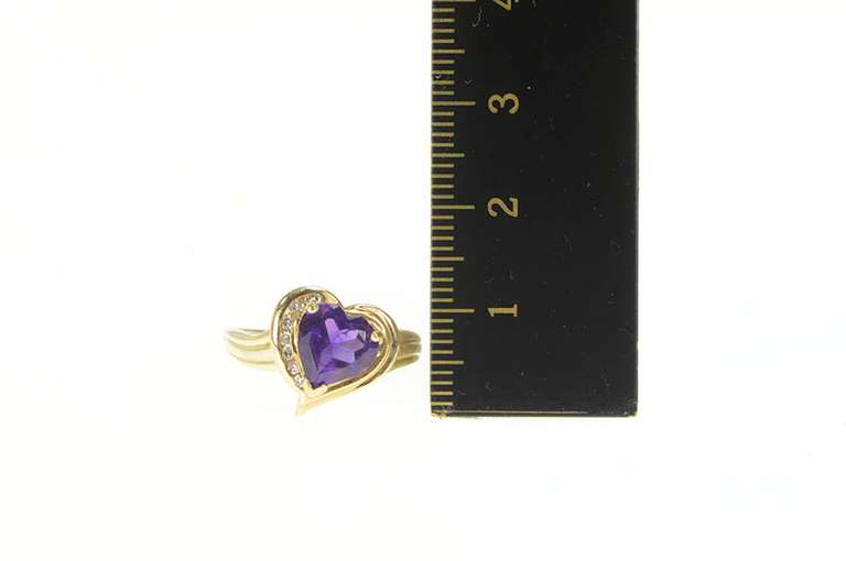 14K Yellow Gold Heart Amethyst Diamond Accent Love Symbol Ring