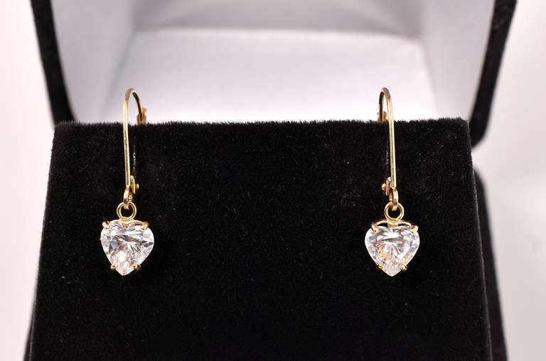 Lovely Heart CZ Earrings in 14K Yellow Gold