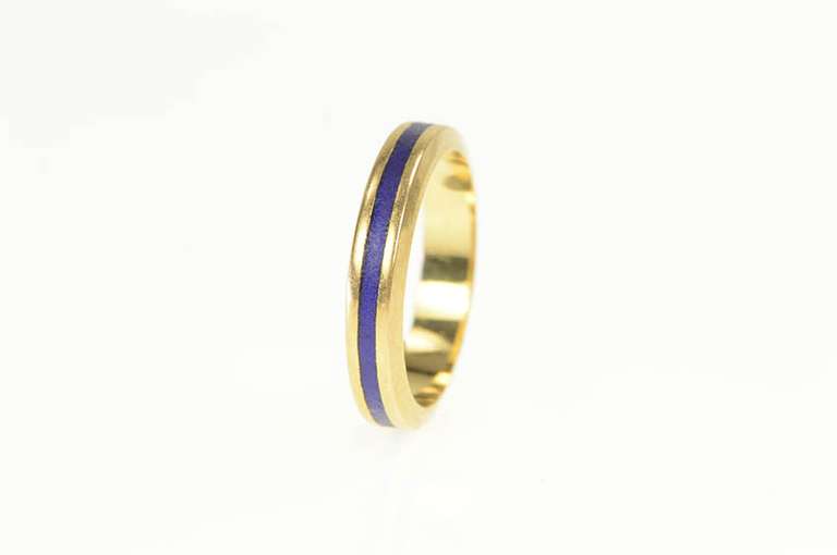 18K Yellow Gold Blue Enamel Stackable Designer Band Ring