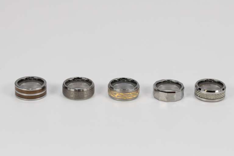 Lot of 5 Size 5 Tungsten Carbide Rings in Various Styles