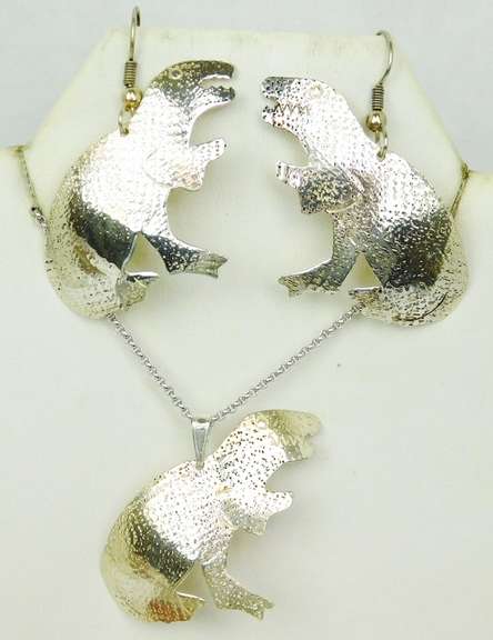 Whimsical Sterling Dinosaur Necklace & Earrings