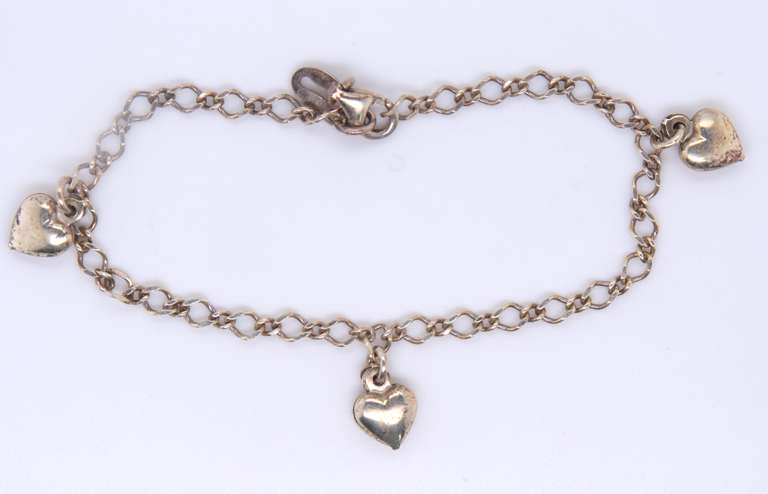 Vintage Sterling Silver Heart Shaped Charm Bracelet