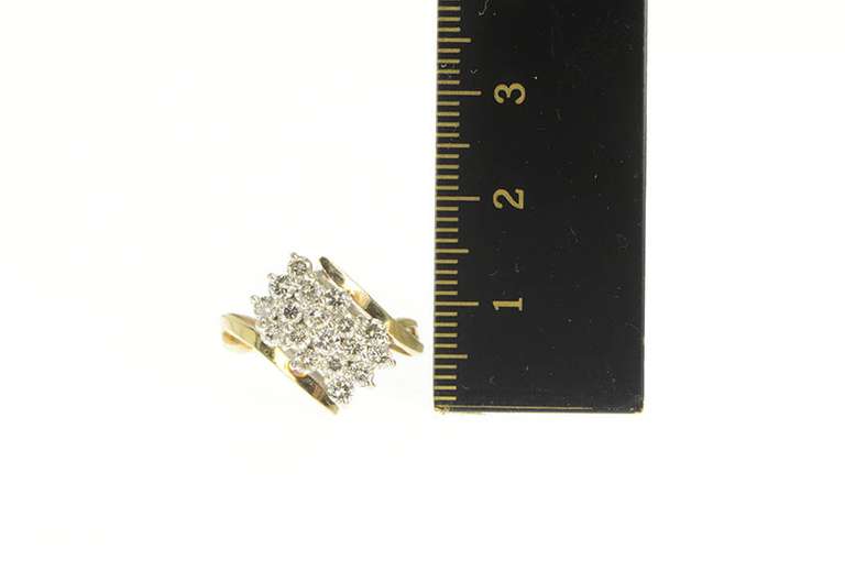 14K Yellow Gold 1.00 Ctw Diamond Cluster Bypass Statement Ring