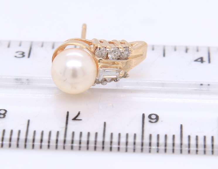 Fantastic Yellow Gold Pearl and Diamond Earrings