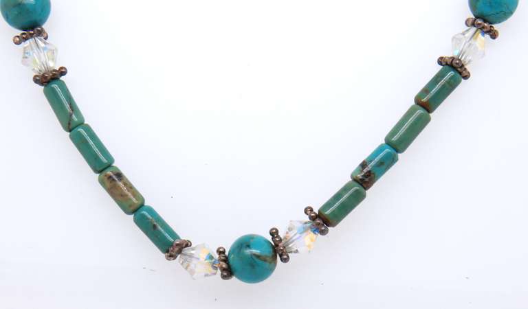 Turquoise and Crystal Vintage 925 Sterling Silver Necklace