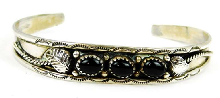 Sterling Silver Navajo Black Onyx Cuff Bracelet