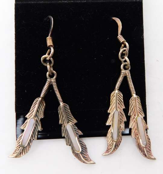 Sterling Silver & Mother of Pearl Feather Earrings