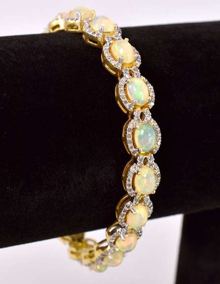 Darling 17.00CTW Ethiopian Opal W/ Fire & 4.00CTW Diamond Bracelet in Gold Plated Sterling Silver