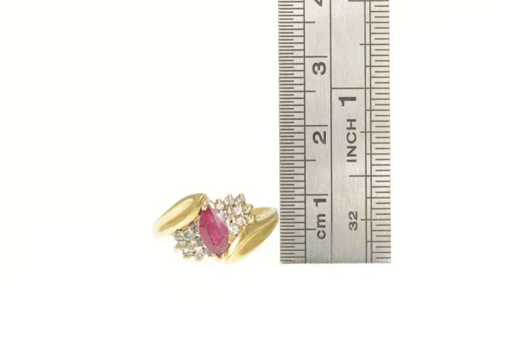 14K Yellow Gold Marquise Natural Ruby Diamond Cluster Bypass Ring