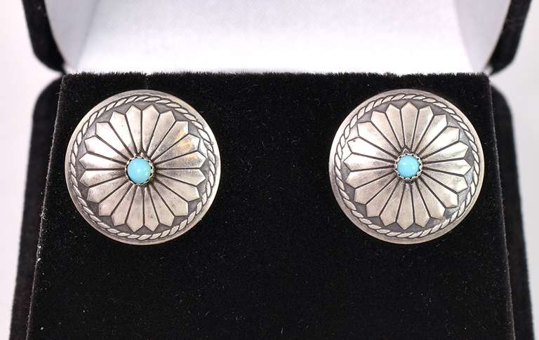 Vintage Sterling Silver Earrings with Turquoise