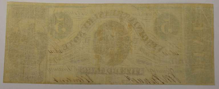May 13th 1862 $5 Virginia Treasury Note, Circulated.