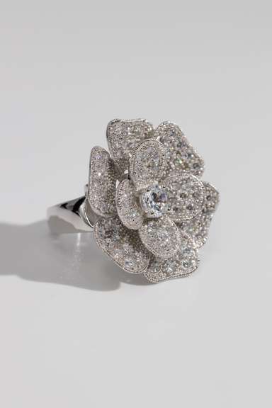 30mm Clear CZ Studded Flower Ring Size 8