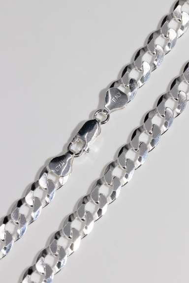 .925 Sterling Silver 8mm Super Flat Diamond Cut Curb Chain 24 Inches