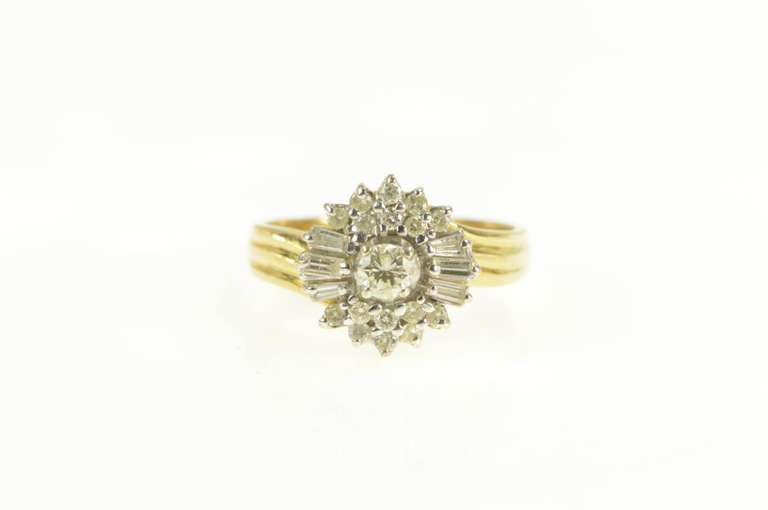 14K Yellow Gold 0.50 Ctw Diamond Baguette Halo Engagement Ring