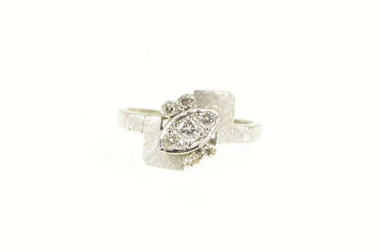 14K White Gold 0.33 Ctw 1940's Diamond Cluster Bypass Ring