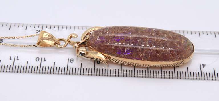 Formal Yellow Gold Brown Opalesca Stone Pendant on Chain