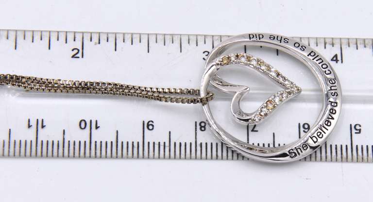 Vintage 925 Sterling Silver Heart Shaped Circle Pendant on Chain