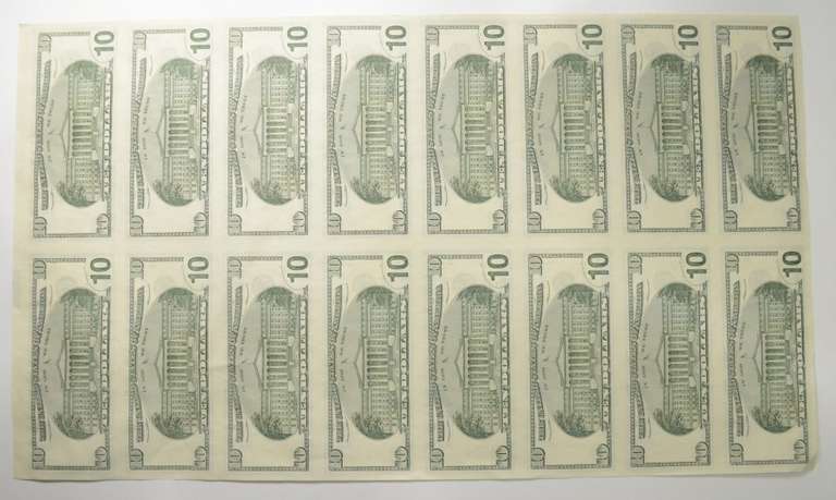 Sheet Of 16 2003 $10 Federal Reserve Notes - Uncut Sheet Of Notes!