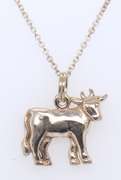 Vintage 925 Sterling Silver Cow Pendant on Chain Necklace