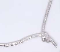 Spectacular 18kt White Gold Baguette and Round Brilliant Cut Diamond Necklace, Bracelet and Earrings Set