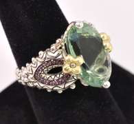 Ornate Large Green Amethyst Sterling Silver Ring