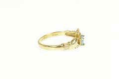 14K Yellow Gold Blue Topaz Heart Claddagh Traditional Celtic Ring