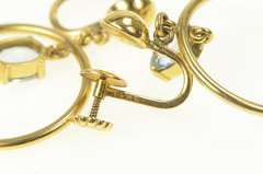 14K Yellow Gold 1950's Blue Topaz Circle Dangle Screw Back Earrings